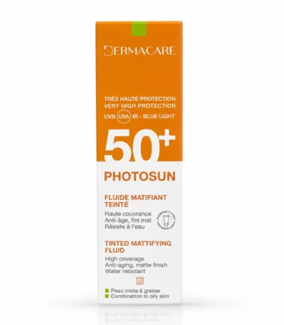 DERMACARE PHOTOSUN FLUIDE MATIFIANT TEINTE 01 SPF 50+ PEAU GRASSE 50ML-6192432500587