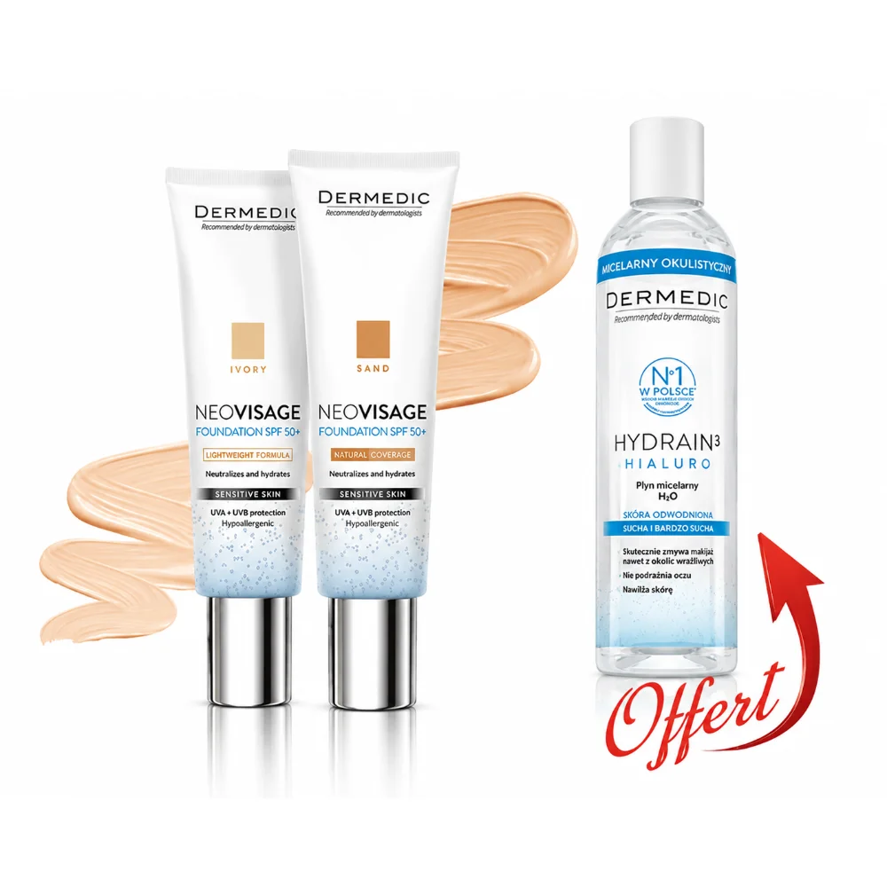 DERMEDIC Neo Visage Fond de Teint SPF 50+ 30ML avec Eau Micellaire 200ml OFFERT DERMEDIC Neo Visage Fond de Teint SPF 50+ 30ML avec Eau Micellaire 200ml OFFERT