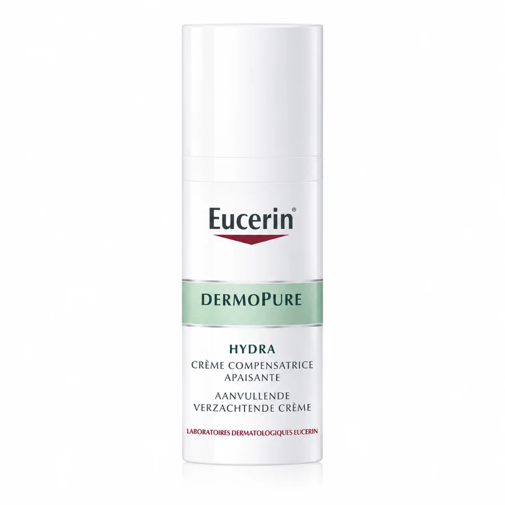 EUCERIN DermoPure HYDRA Crème Compensatrice Apaisante 50 ml Eucerin DermoPure Hydra hydrate, apaise et répare les peaux sèches fragilisées par les traitements. Sur LifePara Tunisie