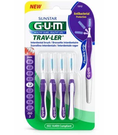 GUM Brossettes Traveler extrafine cylindrique 1.2 bte de 4 (1512)