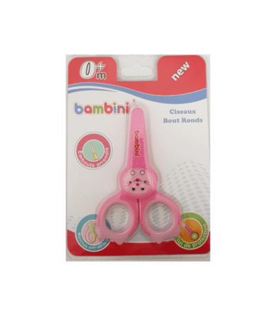 BAMBINI CISEAUX POUR BÉBÉ EMBOUTS ARRONDIS AVEC ETUI DE PROTECTION 0+ ROSE