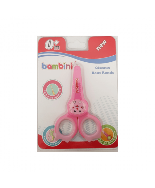 BAMBINI CISEAUX POUR BÉBÉ EMBOUTS ARRONDIS AVEC ETUI DE PROTECTION 0+ ROSE
