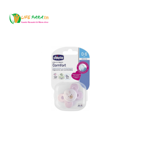 SUCETTE PHYSIO COMFORT EN SILICONE 0-6 MOIS ROSE CHICCO