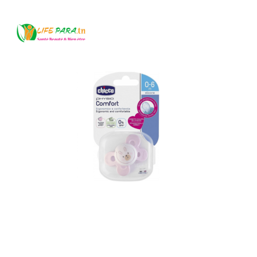 SUCETTE PHYSIO COMFORT EN SILICONE 0-6 MOIS ROSE CHICCO