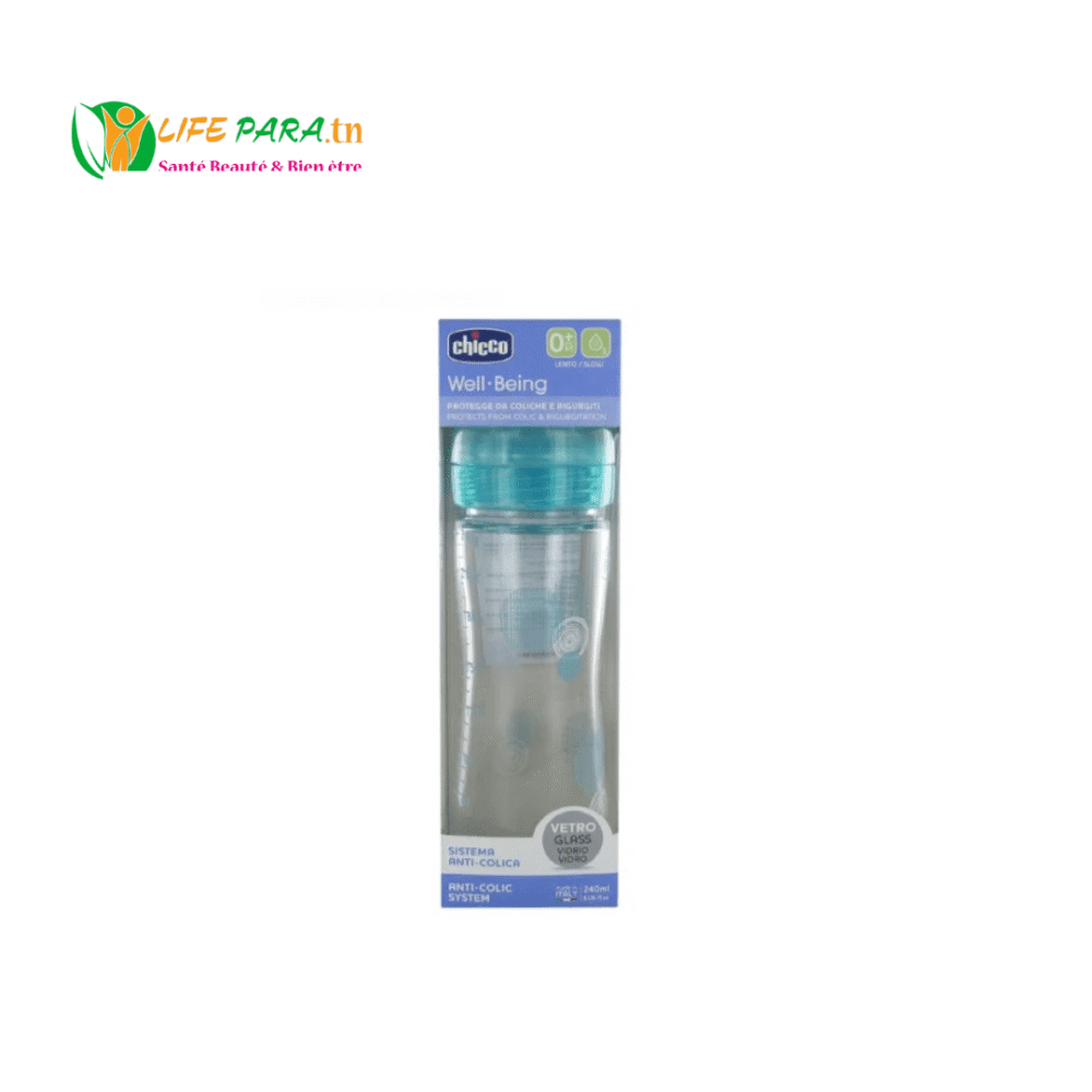 CHICCO WELL BEING BIBERON VERRE 240 ML DEBIT LENT 0 MOIS ET + – Image 2