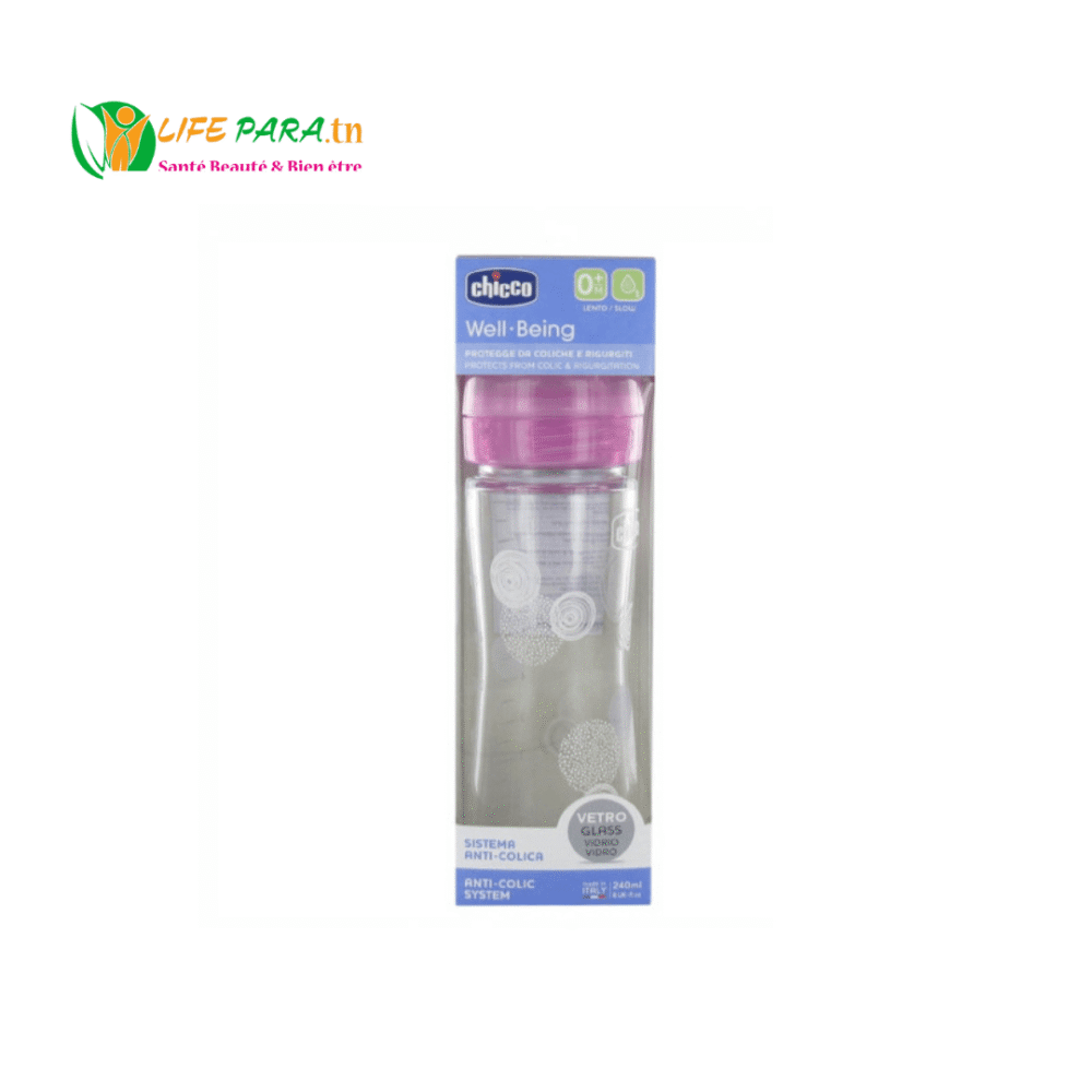 CHICCO WELL BEING BIBERON VERRE 240 ML DEBIT LENT 0 MOIS ET +