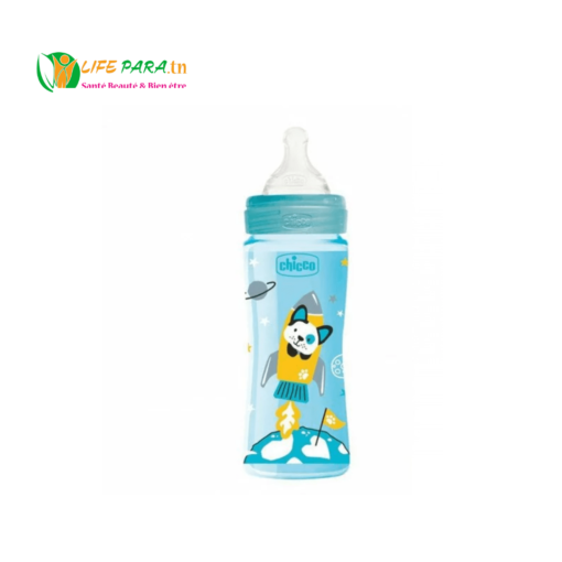 CHICCO BIBERON PP BLEU, 330ml Chicco Biberon Well-Being 330ml , Tétine silicone 4M+