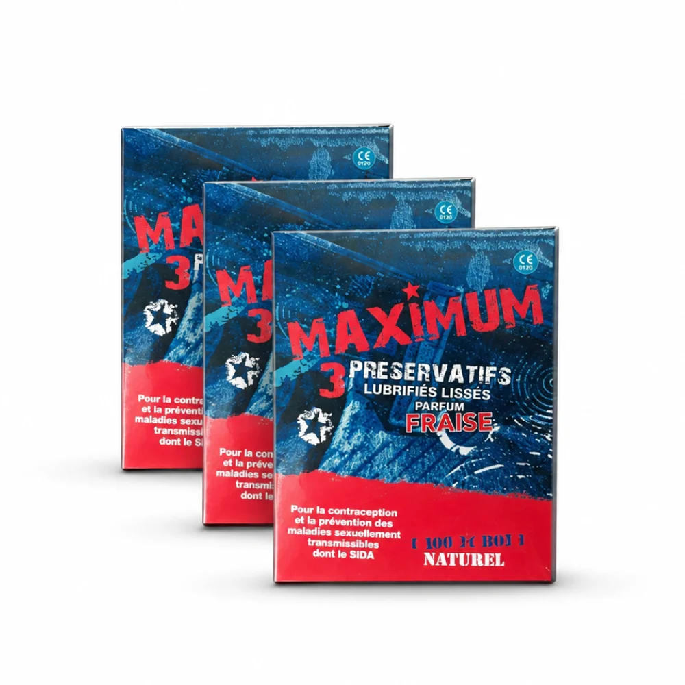Maximum -3 préservatifs lubrifiés lissés FRAISE