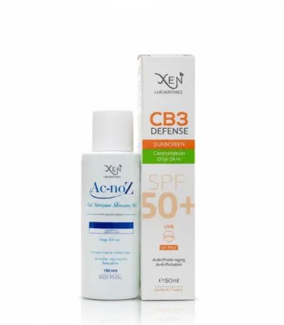 XEN CB3 DEFENCE ECRAN SOLAIRE PMG 50ml + 100 ML ACNOZ GEL NETTOYANT OFFERT