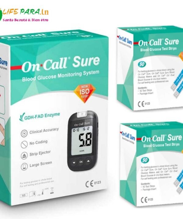 ON CALL SURE GLUCOMÈTRE APPAREIL + 100 BANDELETTES LIVRAISON GRATUITE