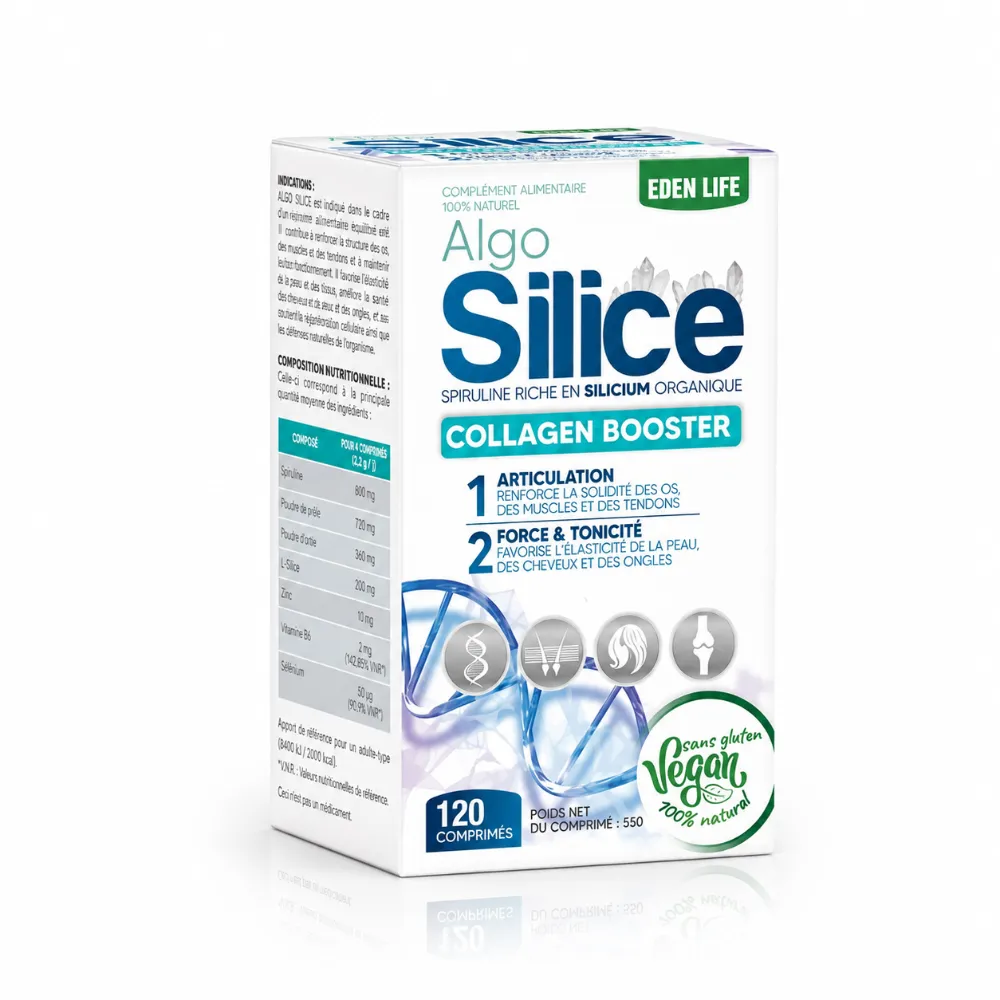 AlgoSilice 120 Comprimés Silicium & Manganèse EDEN LIFE ALGO SILLICE COLLAGEN BOOSTER 120 comprimés – Image 1