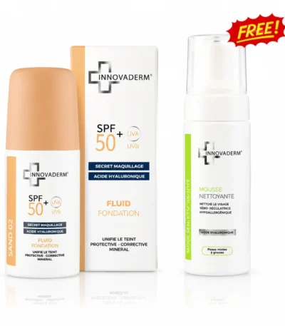 PACK INNOVADERM: écran fond de teint solaire spf 50+ 30 ml teinté 01 & mousse nettoyante 150 ml offerte