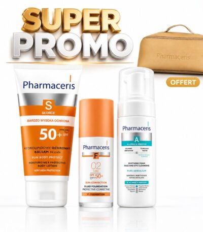 PHARMACERIS Pack Solaire Multi Protection : Écran Invisible SPF 50+ (50 ml) + Écran Teinté (30 ml) au Choix + Mousse Nettoyante (150 ml) au Choix + Trousse offert