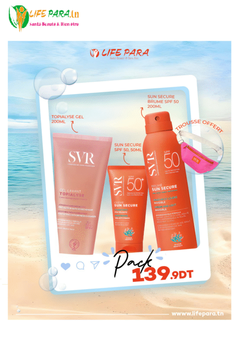Pack SVR Gel Lavant +Creme Sun Secure SPF50+Brume Sun Secure SPF50 &Trousse offert