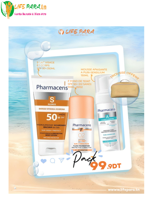 Pack Pharmaceris Lait Visage Et Corps +Fond De Teint SPF50 +Mousse Apaisante & Trousse offert