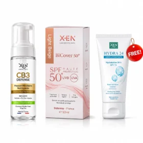 XEN PACK PEAU GRASSE: CB3 mousse + BI COVER écran teinté + HYDRA 24 crème légère gratuite
