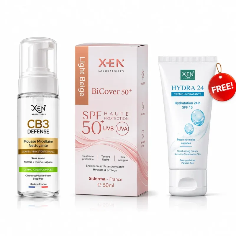 XEN PACK PEAU GRASSE: CB3 mousse + BI COVER écran teinté + HYDRA 24 crème légère gratuite
