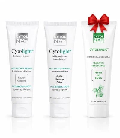 CYTOLNAT CYTLOIGHT PACK: CYTOLIGHT crème antitaches & CYTOLIGHT gel kératolytique & CYTOLBASIC crème réparatrice 50 ml gratuite