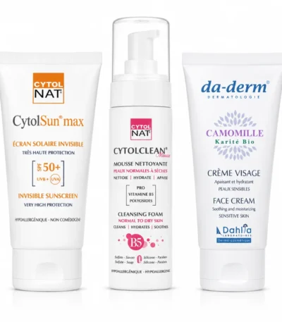 CYTOLNAT PACK CYTOLSUN CYTOLSUN écran au choix ( teinté ou invisible) + CYTOLCLEAN mousse + DA DERM crème au choix (visage ou mains) gratuit
