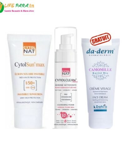 CYTOLNAT PACK CYTOLSUN CYTOLSUN écran au choix ( teinté ou invisible) + CYTOLCLEAN mousse + DA DERM crème au choix (visage ou mains) gratuit