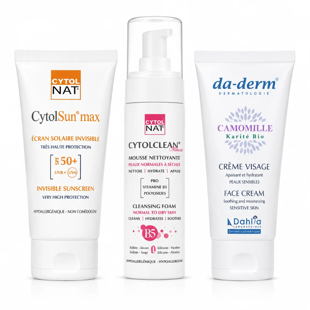 CYTOLNAT PACK CYTOLSUN CYTOLSUN écran au choix ( teinté ou invisible) CYTOLNAT PACK CYTOLSUN CYTOLSUN écran au choix ( teinté ou invisible) + CYTOLCLEAN mousse + DA DERM crème au choix (visage ou mains) gratuit
