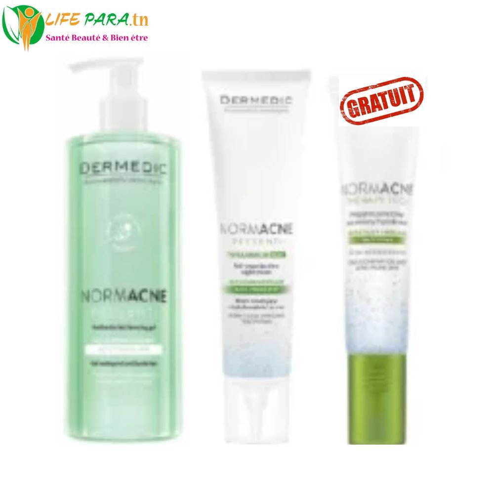DERMEDIC PACK peau grasse NORMACNE gel nettoyant 500 ml + NORMACNE crème de nuit anti imperfections + NORMACNE stop bouton gratuit