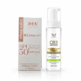 Pack XEN : Bi Cover écran solaire spf 50+ teinté beige claire & CB3 mousse nettoyante ( peau sèche ou grasse) offerte