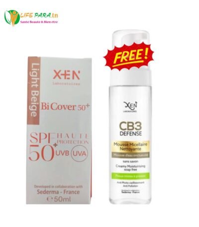 Pack XEN Bi Cover écran solaire spf 50+ teinté beige claire & CB3 mousse nettoyante ( peau sèche ou grasse) offerte
