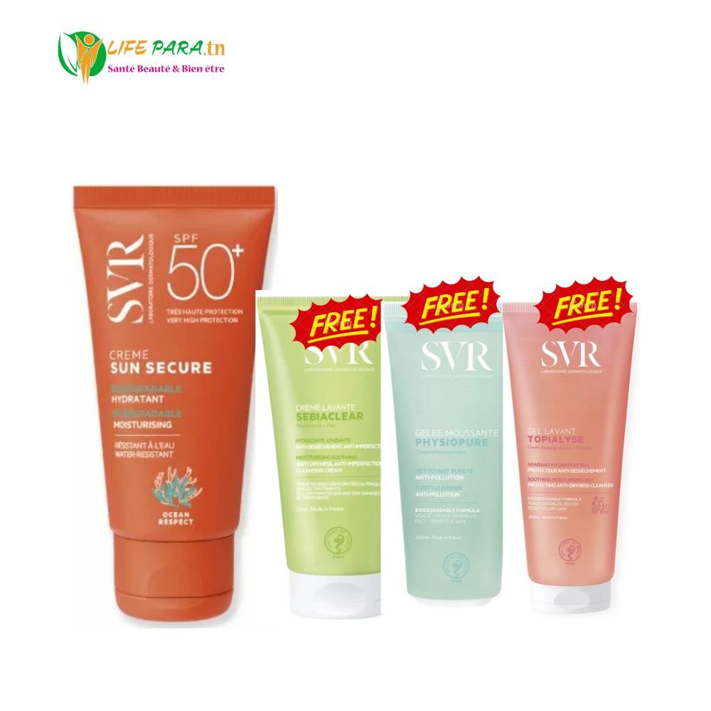 SVR SUN SECURE crème solaire spf 50+ & SVR gel nettoyant 55 ml (au choix)offert