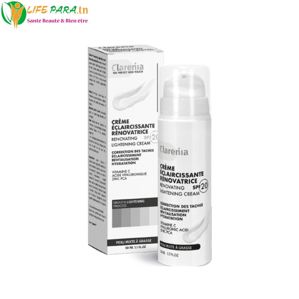 Clarenia Crème Éclaircissante Rénovatrice SPF20 Peau Mixte à Grasse 50 ml