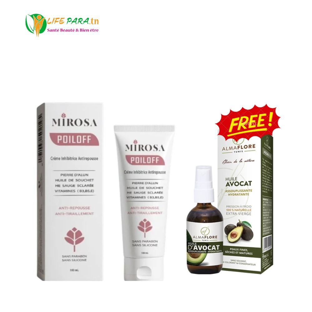 MIROSA POILOFF crème anti repousse + Almaflore huile AVOCAT 10 ml gratuit