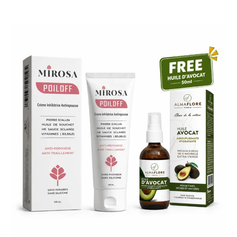 MIROSA POILOFF crème anti repousse + Almaflore huile AVOCAT 10 ml gratuit