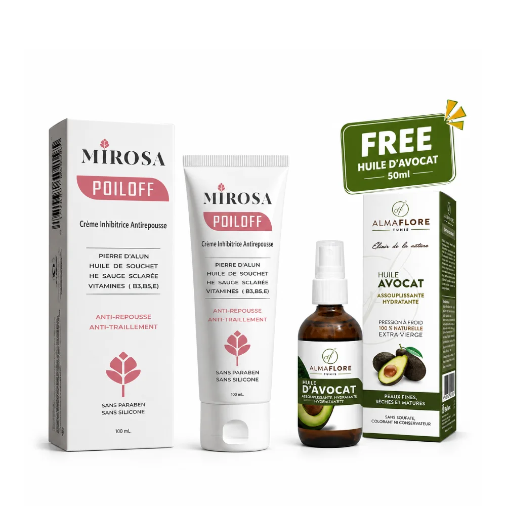 MIROSA POILOFF crème anti repousse + Almaflore huile AVOCAT 10 ml gratuit MIROSA POILOFF crème anti repousse + Almaflore huile AVOCAT 10 ml gratuit