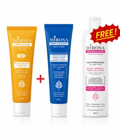 MIROSA Pack hydratant éclaircissant : Crème de jour SPF30 + Crème de nuit anti rides + Eau micellaire 200 ml offerte