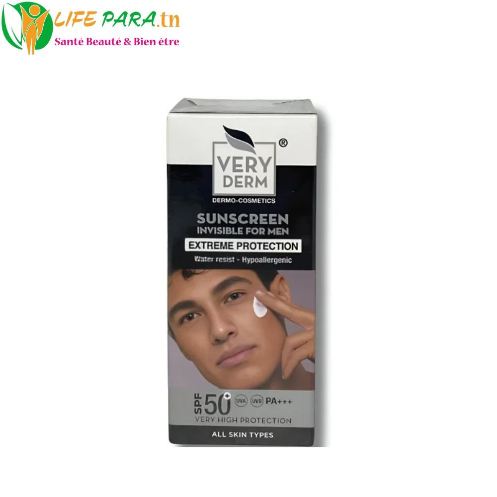 Very Derm Crème Solaire Homme SPF50 Toucher sec 50 ml, anti âge et anti taches