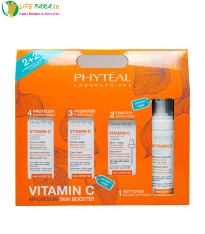 PHYTEAL Coffret Vitamine C Sérum Visage + Écran Invisible + (Mousse et Crème Gratuites)