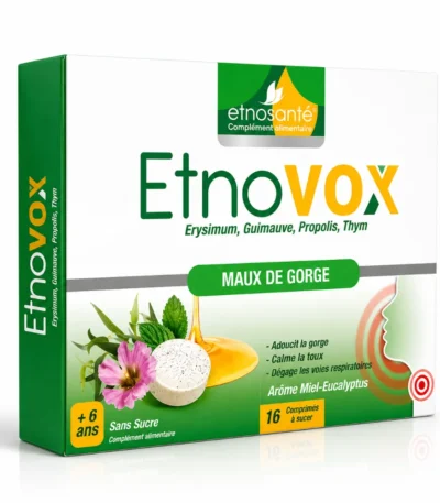ETNOSANTÉ ETNOVOX Maux de Gorge – Miel Eucalyptus 16 Comprimés-6192422001032