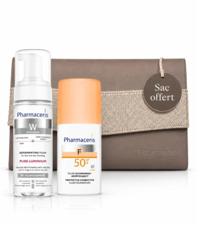 Pack Pharmaceris : Écran Teinté SPF50+ 30 mL + Mousse Nettoyante anti taches150 ml + Trousse Offerte