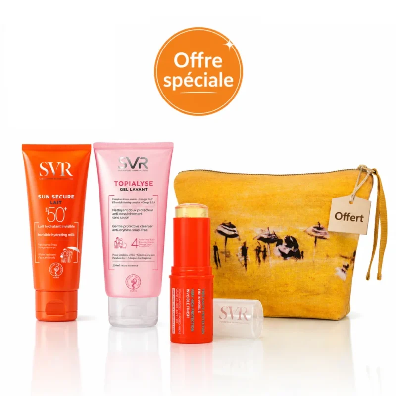 Pack SVR Sun Secure SPF50+ + Topialyse Gel Lavant + Trousse Plage Offerte Lifepara Tunisie