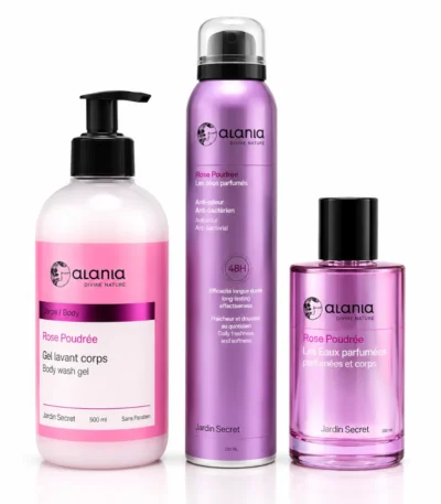 1 PACK ALANIA Deo Parfume Rose Boisee 200ML + PARFUN 100ML + GEL LAVANT 200
