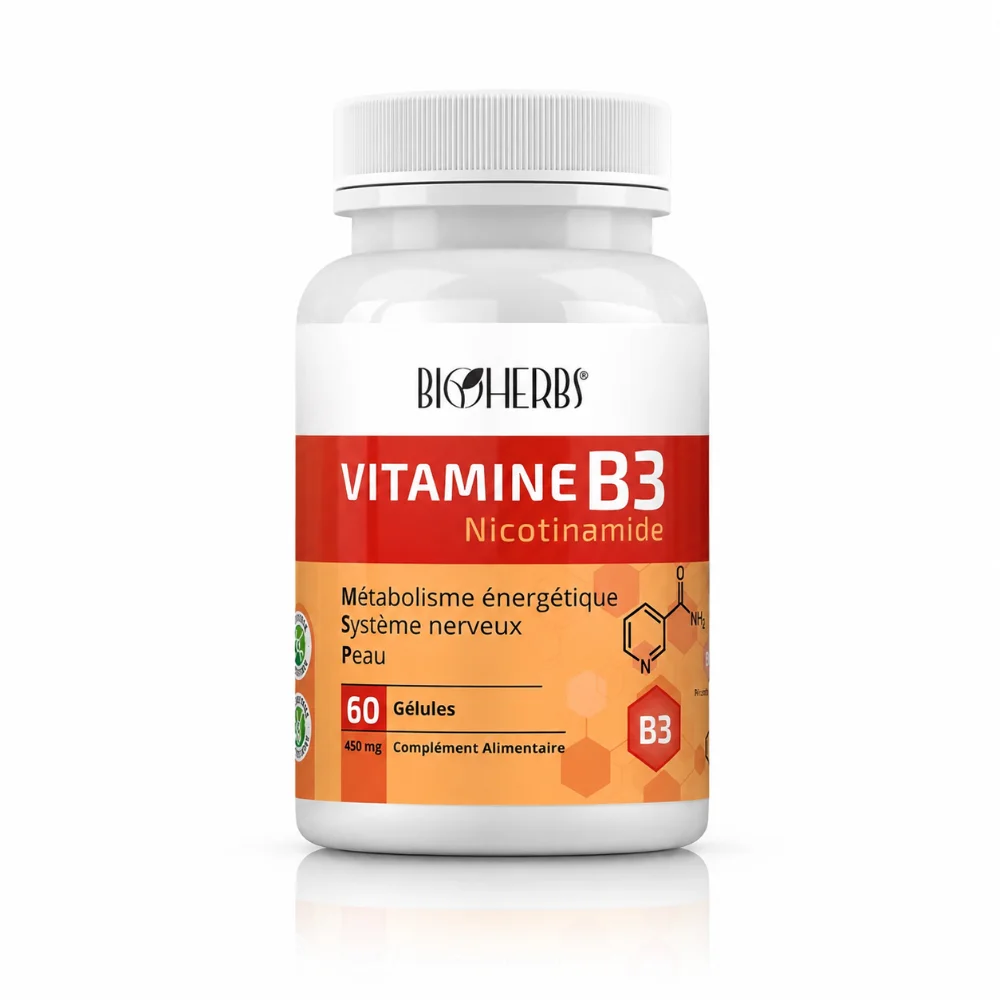 Bioherbs Vitamine B3 Nicotinamide, Boite de 60 gélules Bioherbs Vitamine B3 Nicotinamide, Boite de 60 gélules-6191423302391