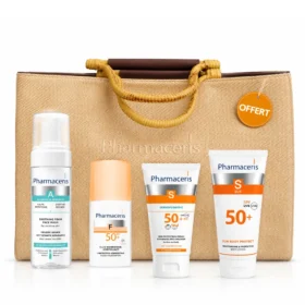 Pack Pharmaceris Solaire : Lait Solaire pédiatrique ou adulte + Ecran Teinté au Choix+ Mousse nettoyante au choix + Sac offert