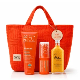 Pack SVR Solaire : Sun Secure Lait 250 ml SPF50+ , Sun Secure Easy Stick SPF50+ , (Aloha Huile Pailletée + Sac de Plage ) offerts