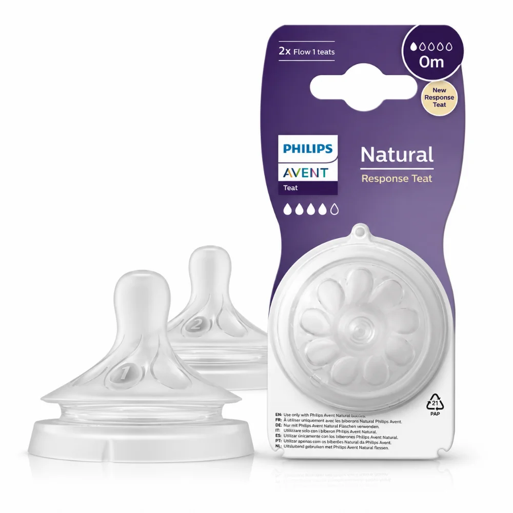 Philips Avent Natural Response – Tétines Débit 0 (1M+) x2 – Anti-coliques, Silicone Sans BPA