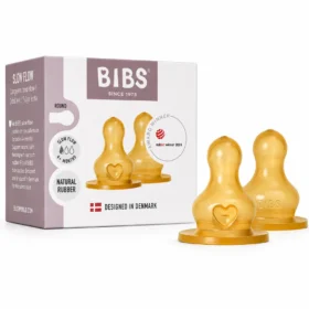 BIBS 2 TETINES RONDES LATEX BIBERON A DEBIT LENT 0M+-5713795265282