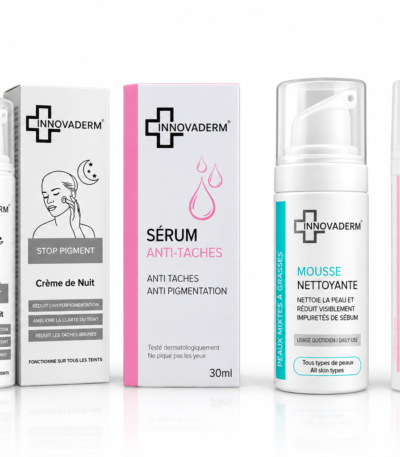 PACK : INNOVADERM STOP PIGMENT CREME DE NUIT 50ML+INNOVADERM SERUM ANTI TACHES 30ML+INNOVADERM MOUSSE NETTOYANTE PNS 150ML+INNOVADERM 50+ INNOVADERM SPF50+ INNOVADERM SKIN WHITE ECRAN TEINTE MEDIUM 1.5 SPF50+ 30ML